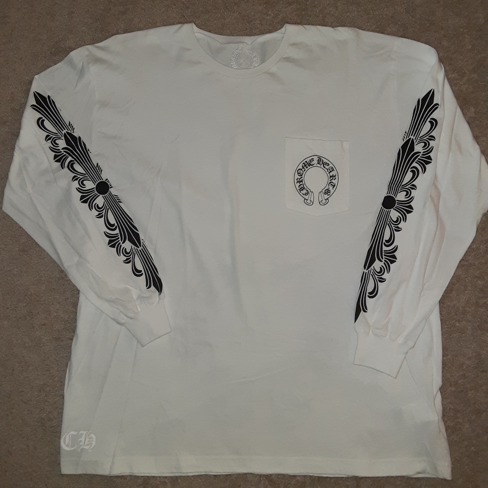 MEN'S CHROME HEARTS FLORAL HORSESHOE L/S TSHIRT - Picture 2 of 13